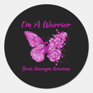 Butterfly I'm A Warrior Brain Aneurysm Awareness 1 Classic Round Sticker