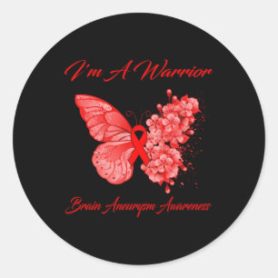 Butterfly I'm A Warrior Brain Aneurysm Awareness Classic Round Sticker