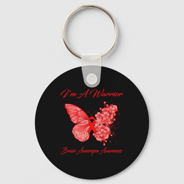 Butterfly I'm A Warrior Brain Aneurysm Awareness  Key Ring (Front)