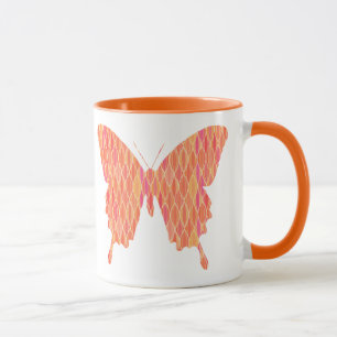 Butterfly in abstract print - shades of orange mug