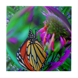 Butterfly In Bubble Nature Abstract Art Tile
