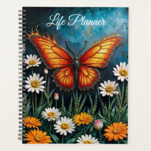 Butterfly in flames fantasy white chamomile art planner
