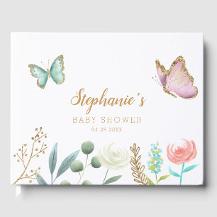 Butterfly in Floral Garden Baby Shower Guest Book