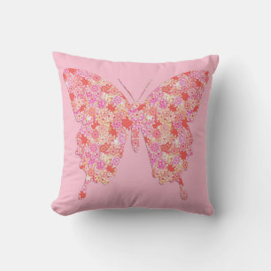 Butterfly in flower pattern - pink, orange cushion