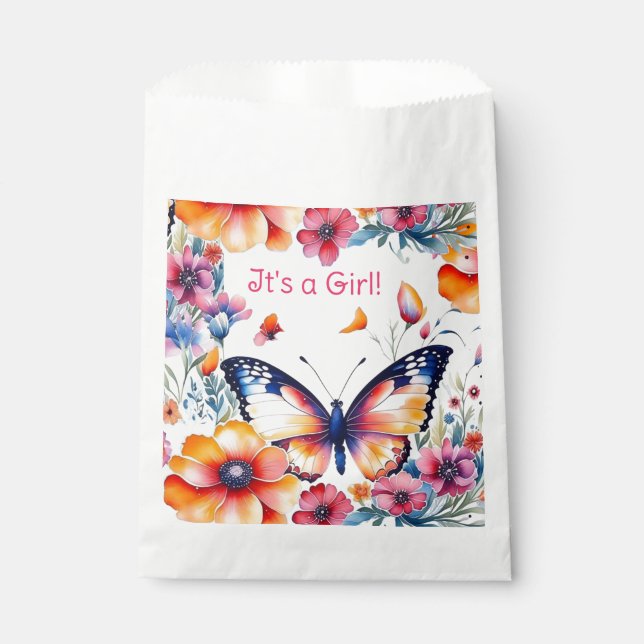 Butterfly in Flowers Girl's Baby Shower Favour Bag (Front)