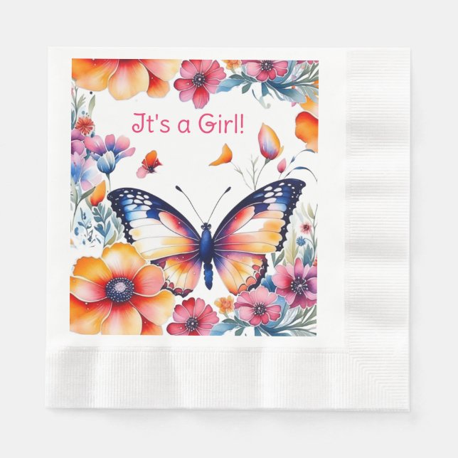 Butterfly in Flowers Girl's Baby Shower Napkin (Front)