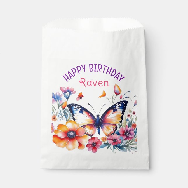 Butterfly in Flowers Girl's Birthday Party  Favour Bag (Front)