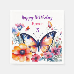 Butterfly in Flowers Girl's Birthday Party Napkin