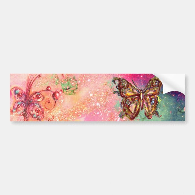 BUTTERFLY IN GOLD SPARKLES BUMPER STICKER (Front)