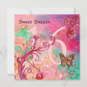 BUTTERFLY IN GOLD SPARKLES SWEET16 Birthday Party Invitation