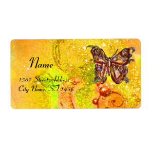 BUTTERFLY IN GOLD SPARKLES , yellow red green