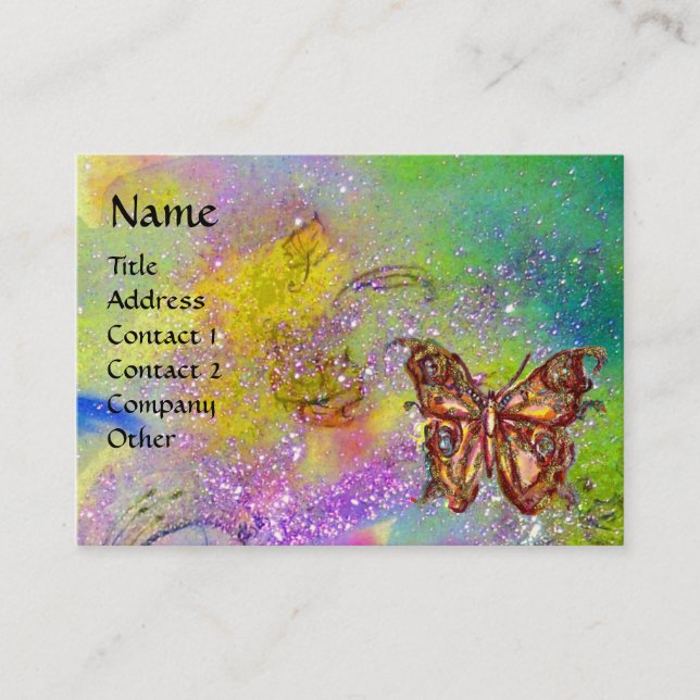 BUTTERFLY IN GOLD YELLOW PURPLE GREEN SPARKLES BUSINESS CARD (Front)