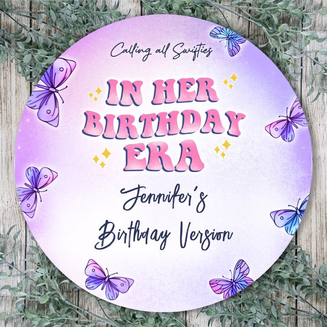 Butterfly In Her Birthday Era Party Classic Round Sticker (Creator Uploaded)