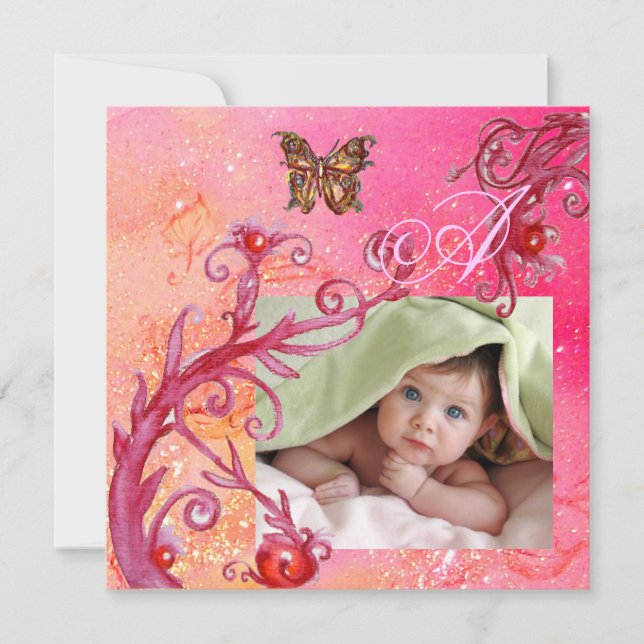 BUTTERFLY IN PINK, BABY GIRL SHOWER Photo Template (Front)