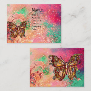 BUTTERFLY IN PINK FUCHSIA GOLD SPARKLES BUSINESS CARD