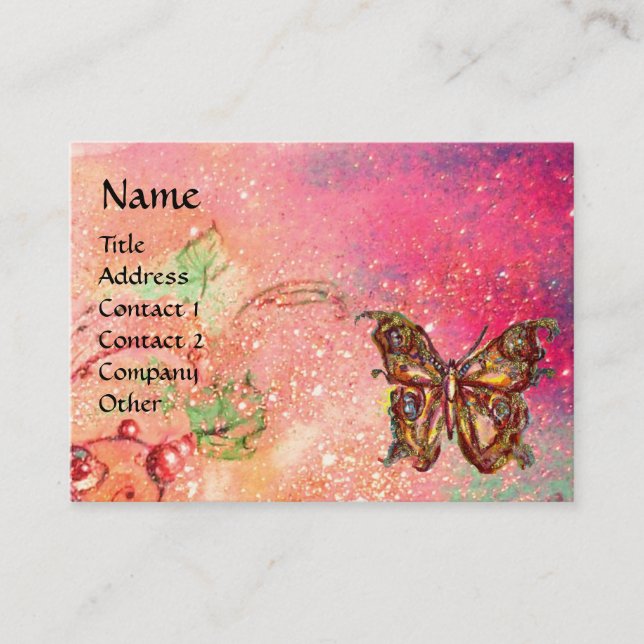 BUTTERFLY IN PINK FUCHSIA GOLD SPARKLES BUSINESS CARD (Front)
