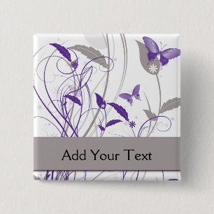 Butterfly in Purple and Grey 15 Cm Square Badge