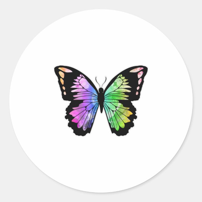 Butterfly in Rainbow Colours Classic Round Sticker (Front)