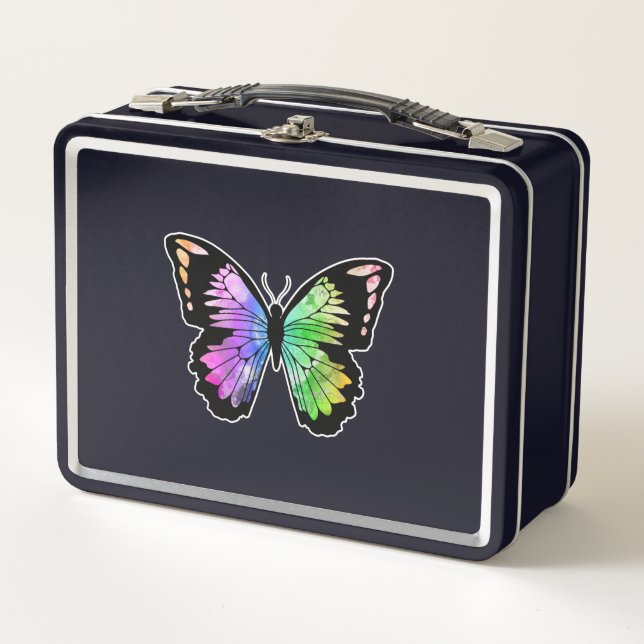 Butterfly in Rainbow Colours Metal Lunch Box (Front)