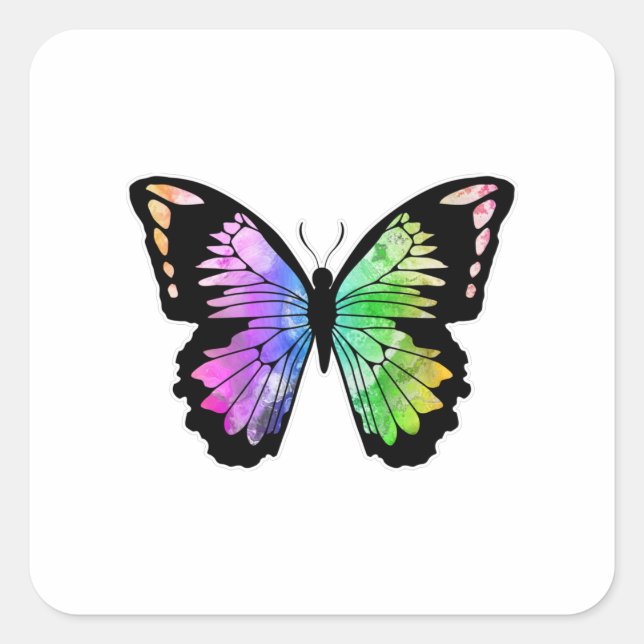 Butterfly in Rainbow Colours Square Sticker (Front)
