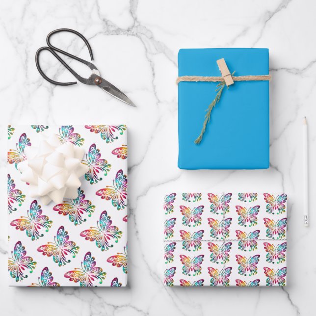 Butterfly in Rainbow Colours Wrapping Paper Sheet (Front)