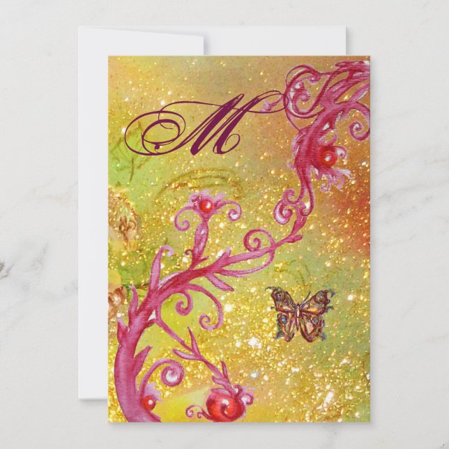 BUTTERFLY IN SPARKLES 2 Elegant Wedding Monogram Invitation (Front)