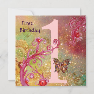 BUTTERFLY IN SPARKLES 2 ,  First Birthday Party 1 Invitation