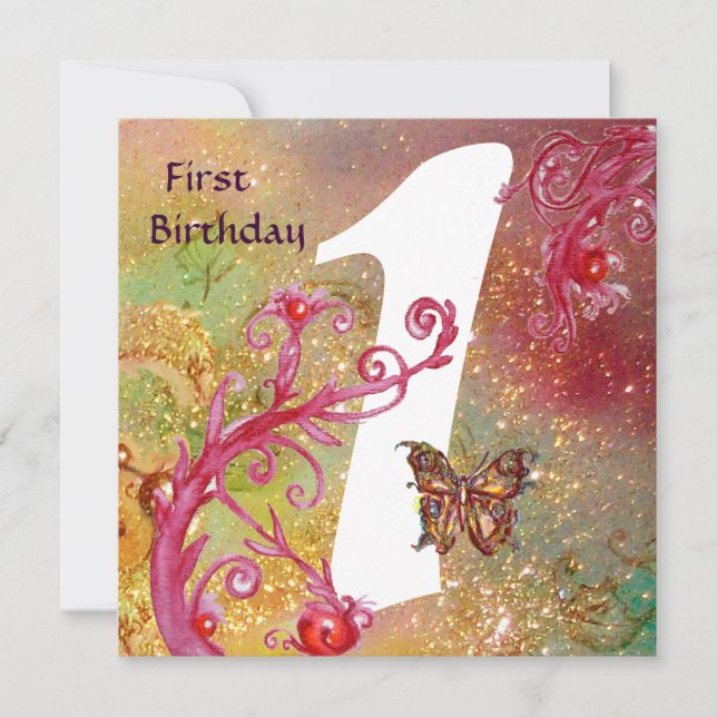 BUTTERFLY IN SPARKLES 2 ,  First Birthday Party 1 Invitation (Front)