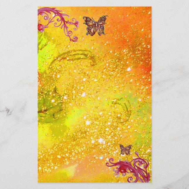 BUTTERFLY IN SPARKLES 2, yellow  red Stationery (Front)