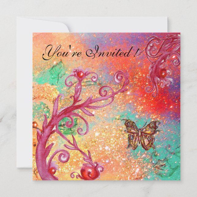 BUTTERFLY IN SPARKLES Elegant Wedding Party Gold Invitation (Front)