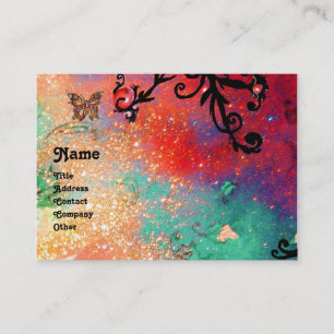BUTTERFLY IN SPARKLES MONOGRAM,pink red black Business Card