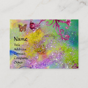 BUTTERFLY IN SPARKLES, PINK PURPLE SWIRLS MONOGRAM BUSINESS CARD