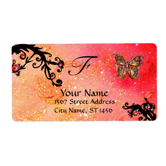 BUTTERFLY IN SPARKLES , pink red black swirls (Front)