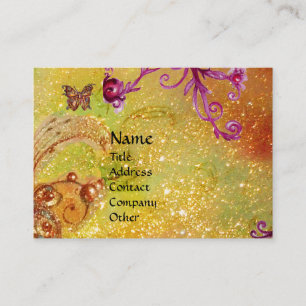 BUTTERFLY IN SPARKLES,PINK YELLOW SWIRLS MONOGRAM BUSINESS CARD
