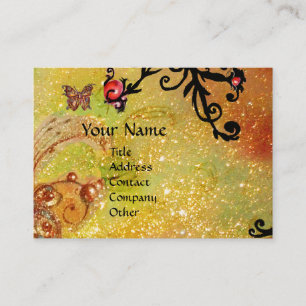 BUTTERFLY IN SPARKLES,YELLOW,BLACK SWIRLS MONOGRAM BUSINESS CARD