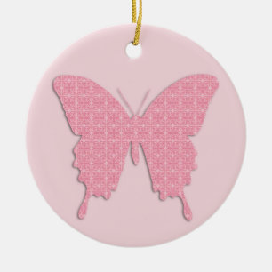 Butterfly in wallpaper print - light pink ceramic tree decoration