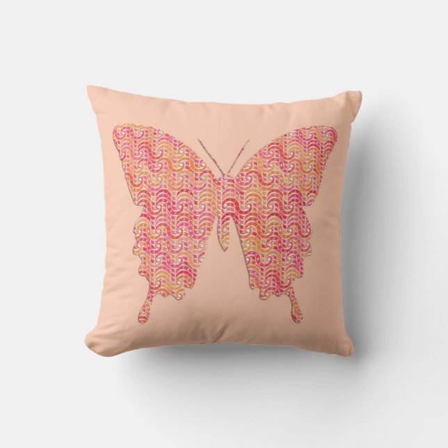 Butterfly in wave pattern - pink and orange cushion (Front)