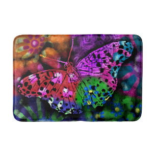 Butterfly Insect Abstract Purple Green Pink Orange Bath Mat
