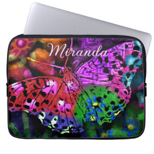 Butterfly Insect Abstract Purple Green Pink Orange Laptop Sleeve