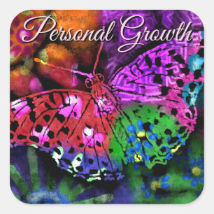 Butterfly Insect Abstract Purple Green Pink Orange Square Sticker