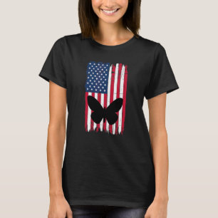Butterfly Insect Silhouette American Flag Usa Patr T-Shirt