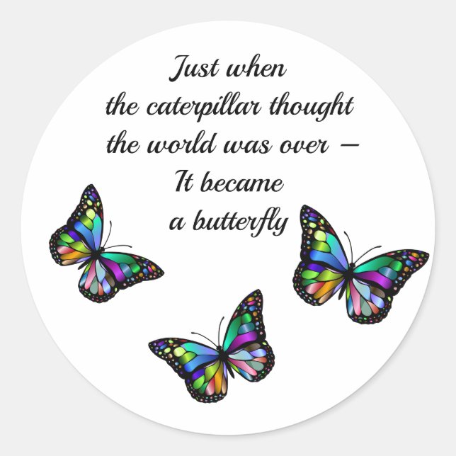 Butterfly Inspirational Encouragement Quote  Classic Round Sticker (Front)