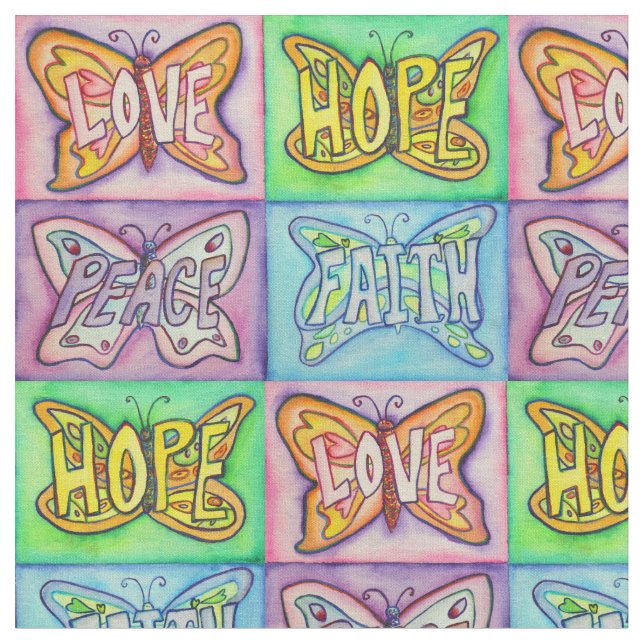 Butterfly Inspirational Word Art Fabric Material (Close Up)