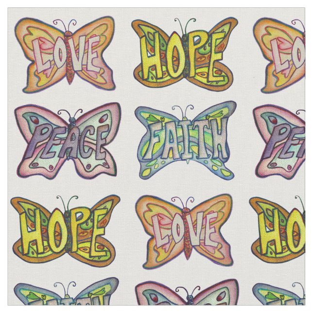 Butterfly Inspirational Word Art Fabric Material (Close Up)
