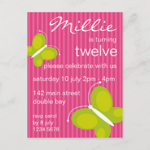 Butterfly Invitation [lime + pink] Postcard