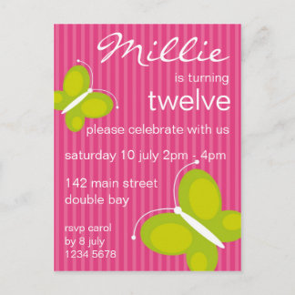 Butterfly Invitation [lime + pink] Postcard