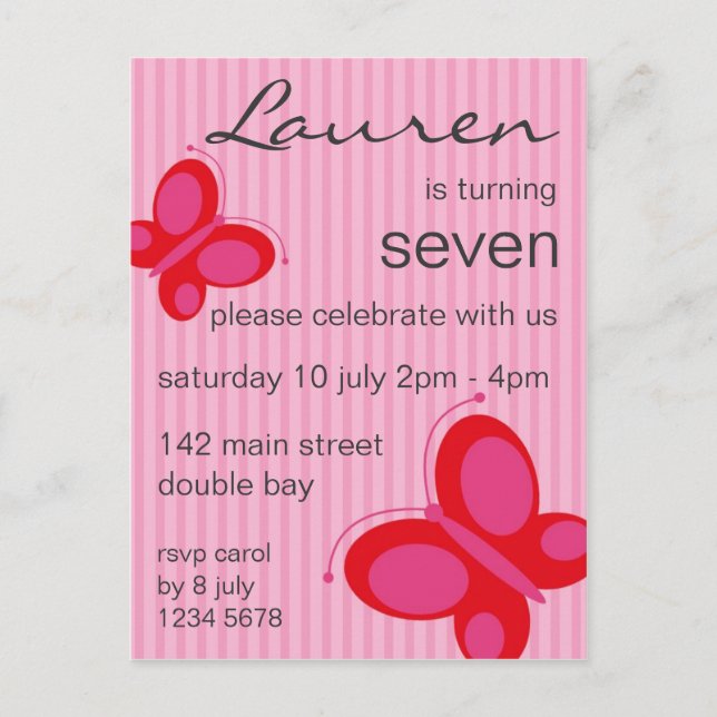Butterfly Invitation [red + pink] Postcard (Front)
