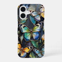 Butterfly iPhone Case Dark Blue Gold Stained Glass