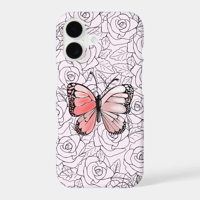 Butterfly iPhone Case with Roses - Customisable (Back)