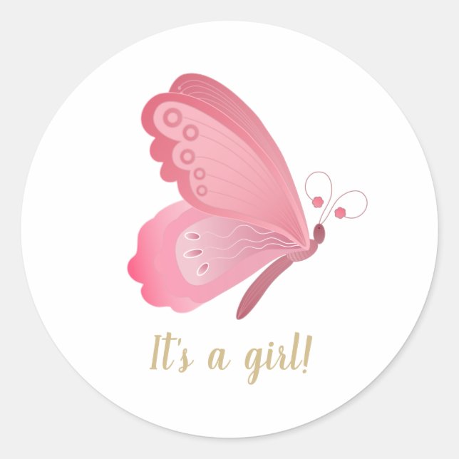 Butterfly It's a GIRL Baby Shower Classic Round Sticker (Front)